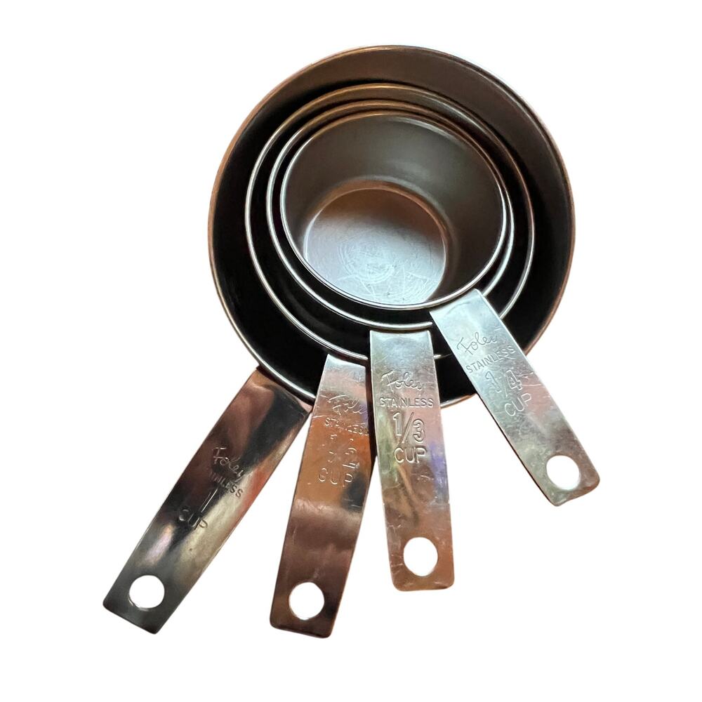 Vtg Foley Stainless Steel Measuring Nesting Cups retro kitchen utensils set 4